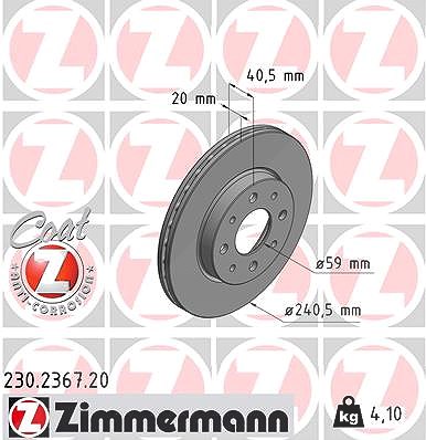 Zimmermann Bremsscheibe [Hersteller-Nr. 230.2367.20] für Fiat, Ford