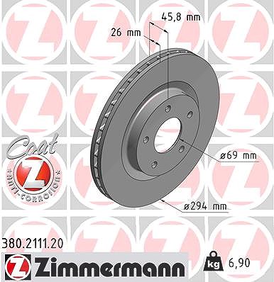 Zimmermann Bremsscheibe [Hersteller-Nr. 380.2111.20] für Citroën, Chrysler, Jeep, Mitsubishi, Peugeot, Dodge