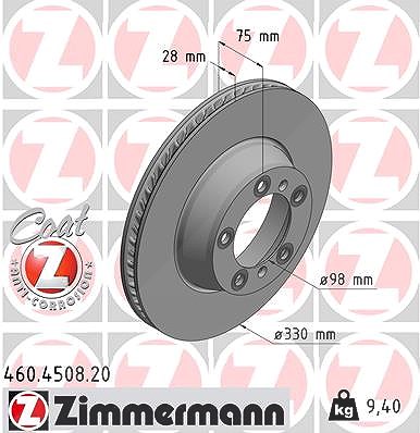 Zimmermann 1x Bremsscheibe Hinterachse Links [Hersteller-Nr. 460.4508.20] für Porsche