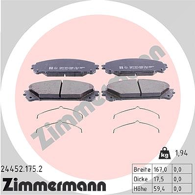Zimmermann Bremsbelagsatz, Scheibenbremse [Hersteller-Nr. 24452.175.2] für Lexus, Toyota