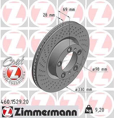 Zimmermann 1x Bremsscheibe Vorderachse Links [Hersteller-Nr. 460.1529.20] für Porsche
