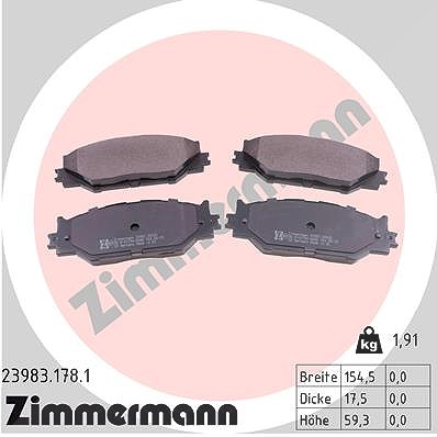 Zimmermann Bremsbelagsatz, Scheibenbremse [Hersteller-Nr. 23983.178.1] für Lexus
