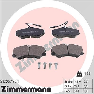 Zimmermann Bremsbelagsatz, Scheibenbremse [Hersteller-Nr. 21205.190.1] für Citroën, Fiat, Peugeot