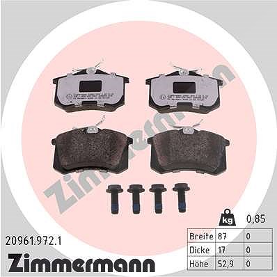 Zimmermann Bremsbelagsatz, Scheibenbremse [Hersteller-Nr. 20961.972.1] für Audi, Ds, Fiat, Citroën, VW, Ford, Seat, Skoda, Honda, Peugeot, Lancia