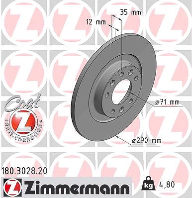 Zimmermann Bremsscheibe Hinterachse Voll [Hersteller-Nr. 180.3028.20] für Peugeot, Vauxhall, Toyota, Ds, Peugeot (df-psa), Opel, Citroën