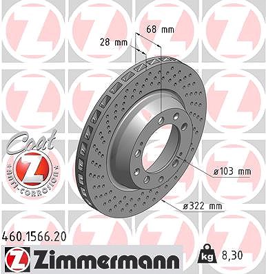 Zimmermann 1x Bremsscheibe Hinterachse Links [Hersteller-Nr. 460.1566.20] für Porsche