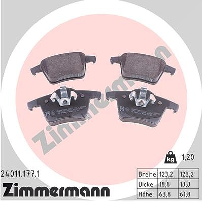 Zimmermann Bremsbelagsatz, Scheibenbremse [Hersteller-Nr. 24011.177.1] für Volvo