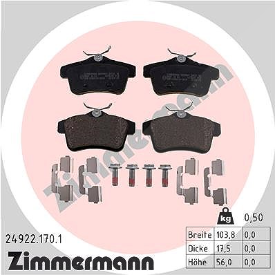 Zimmermann Bremsbelagsatz, Scheibenbremse [Hersteller-Nr. 24922.170.1] für Ds, Citroën, Peugeot, Ds (capsa)