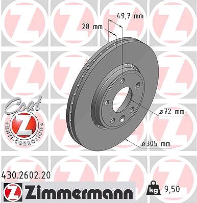 Zimmermann Bremsscheibe [Hersteller-Nr. 430.2602.20] für Renault, Opel, Vauxhall, Nissan