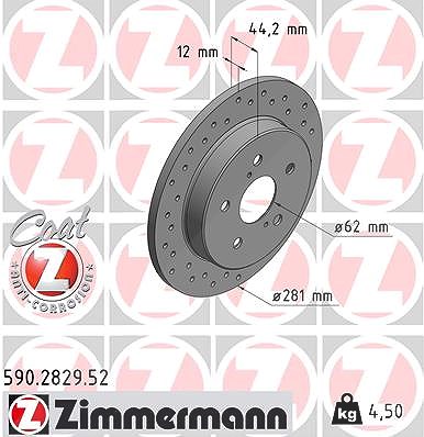 Zimmermann Bremsscheibe Hinterachse Voll [Hersteller-Nr. 590.2829.52] für Lexus, Toyota