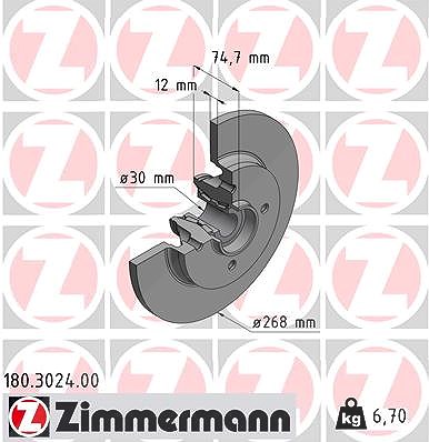 Zimmermann Bremsscheibe [Hersteller-Nr. 180.3024.00] für Ds, Peugeot, Citroën