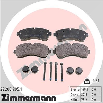 Zimmermann Bremsbelagsatz, Scheibenbremse [Hersteller-Nr. 29200.205.1] für Mercedes-Benz, VW