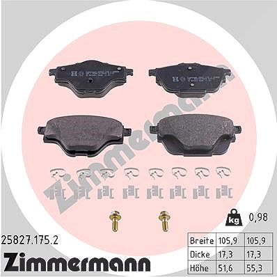 Zimmermann Bremsbeläge hinten (Satz) [Hersteller-Nr. 25827.175.2] für Peugeot (df-psa), Citroën, Vauxhall, Ds, Peugeot, Opel