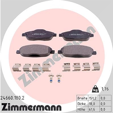 Zimmermann Bremsbelagsatz, Scheibenbremse [Hersteller-Nr. 24660.180.2] für Peugeot