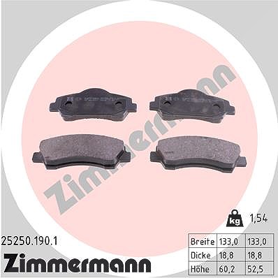 Zimmermann Bremsbelagsatz, Scheibenbremse [Hersteller-Nr. 25250.190.1] für Citroën, Peugeot