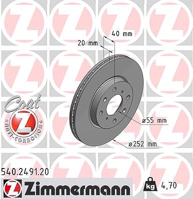 Zimmermann Bremsscheibe [Hersteller-Nr. 540.2491.20] für Vauxhall, Suzuki, Opel