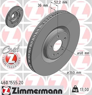 Zimmermann 1x Bremsscheibe vorne rechts [Hersteller-Nr. 460.1555.20] für Porsche