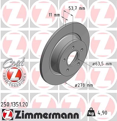 Zimmermann Bremsscheibe [Hersteller-Nr. 250.1351.20] für Ford