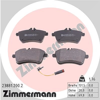 Zimmermann Bremsbelagsatz, Scheibenbremse [Hersteller-Nr. 23881.200.2] für Mercedes-Benz