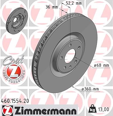 Zimmermann 1x Bremsscheibe Vorderachse Links [Hersteller-Nr. 460.1554.20] für Porsche