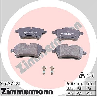 Zimmermann Bremsbelagsatz, Scheibenbremse [Hersteller-Nr. 23984.180.1] für Mini