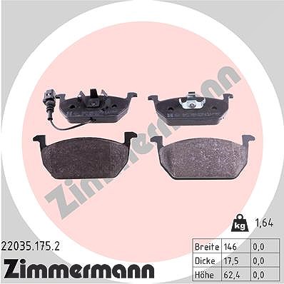 Zimmermann Bremsbelagsatz, Scheibenbremse [Hersteller-Nr. 22035.175.2] für VW, Audi, Skoda, Seat