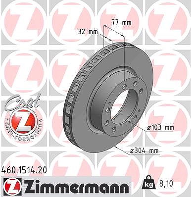 Zimmermann 1x Bremsscheibe Vorderachse Rechts [Hersteller-Nr. 460.1514.20] für Audi, Porsche