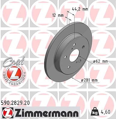 Zimmermann Bremsscheibe Hinterachse Voll [Hersteller-Nr. 590.2829.20] für Lexus, Toyota