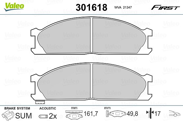 Valeo Bremsbelagsatz, Scheibenbremse [Hersteller-Nr. 301618] für Nissan, Subaru