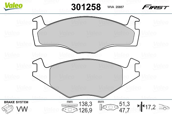 Valeo Bremsbelagsatz, Scheibenbremse [Hersteller-Nr. 301258] für Seat, VW