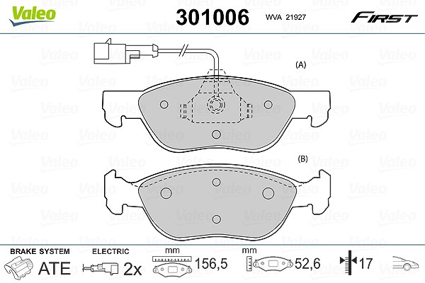Valeo Bremsbelagsatz, Scheibenbremse [Hersteller-Nr. 301006] für Lancia, Alfa Romeo, Fiat