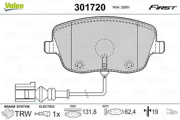Valeo Bremsbelagsatz, Scheibenbremse [Hersteller-Nr. 301720] für Skoda, VW, Seat