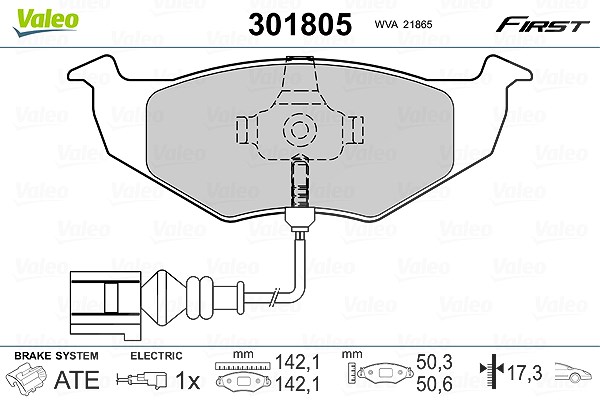 Valeo Bremsbelagsatz, Scheibenbremse [Hersteller-Nr. 301805] für VW, Skoda