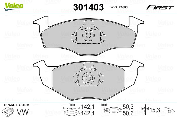 Valeo Bremsbelagsatz, Scheibenbremse [Hersteller-Nr. 301403] für VW, Skoda, Seat