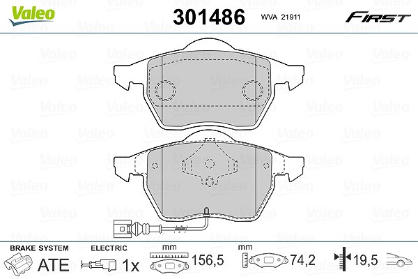 Valeo Bremsbelagsatz, Scheibenbremse [Hersteller-Nr. 301486] für Audi, VW, Skoda, Seat