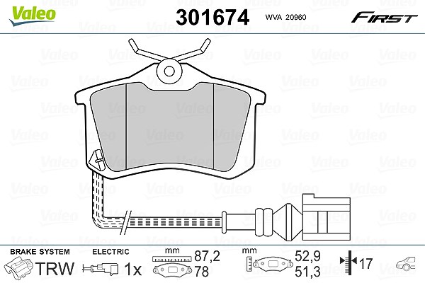 Valeo Bremsbelagsatz, Scheibenbremse [Hersteller-Nr. 301674] für Seat, VW, Audi, Skoda