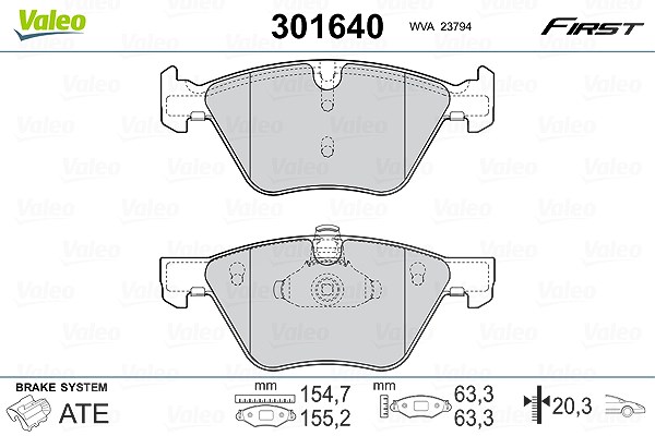 Valeo Bremsbelagsatz, Scheibenbremse [Hersteller-Nr. 301640] für BMW