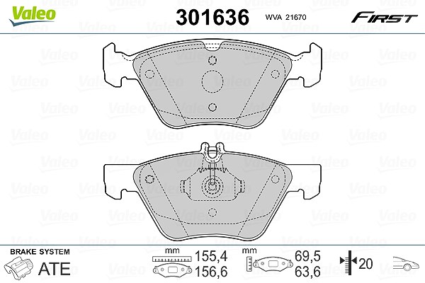 Valeo Bremsbelagsatz, Scheibenbremse [Hersteller-Nr. 301636] für Chrysler, Mercedes-Benz