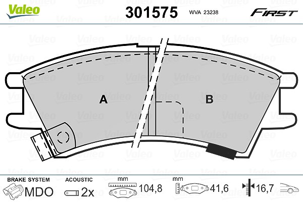 Valeo Bremsbelagsatz, Scheibenbremse [Hersteller-Nr. 301575] für Hyundai