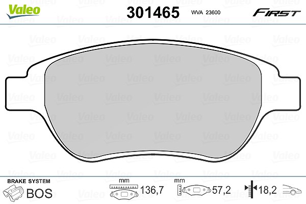 Valeo Bremsbelagsatz, Scheibenbremse [Hersteller-Nr. 301465] für Lancia, Fiat, Citroën, Peugeot