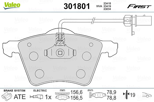 Valeo Bremsbelagsatz, Scheibenbremse [Hersteller-Nr. 301801] für Ford, VW, Seat