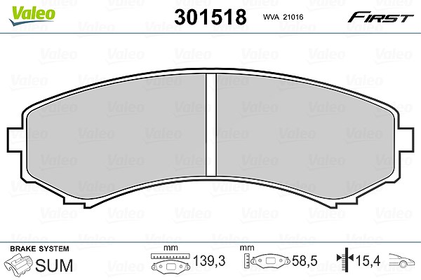 Valeo Bremsbelagsatz, Scheibenbremse [Hersteller-Nr. 301518] für Mazda, Mitsubishi