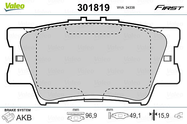 Valeo Bremsbelagsatz, Scheibenbremse [Hersteller-Nr. 301819] für Lexus, Toyota
