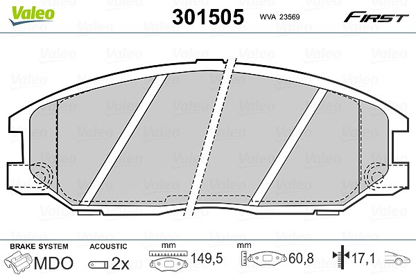 Valeo Bremsbelagsatz, Scheibenbremse [Hersteller-Nr. 301505] für Hyundai, Kia, Mg, Ssangyong