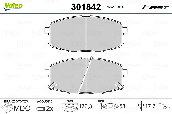 Valeo Bremsbeläge vorne (Satz) [Hersteller-Nr. 301842] für Hyundai, Kia