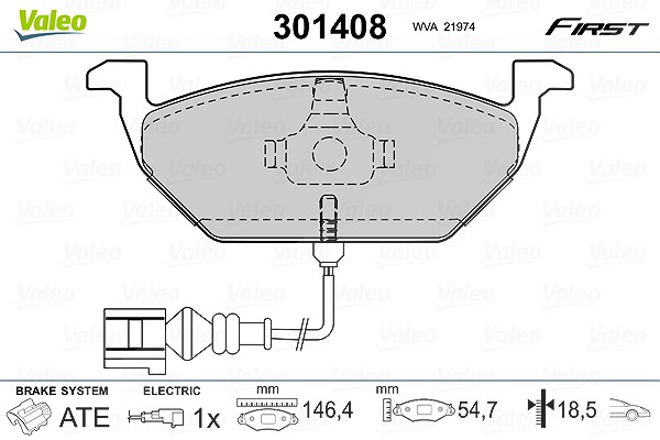 Valeo Bremsbelagsatz, Scheibenbremse [Hersteller-Nr. 301408] für Audi, Skoda, VW, Seat