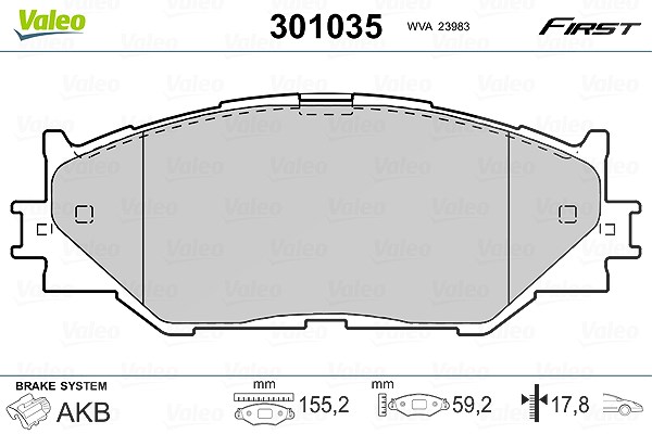 Valeo Bremsbelagsatz, Scheibenbremse [Hersteller-Nr. 301035] für Lexus
