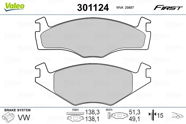Valeo Bremsbelagsatz, Scheibenbremse [Hersteller-Nr. 301124] für VW, Seat