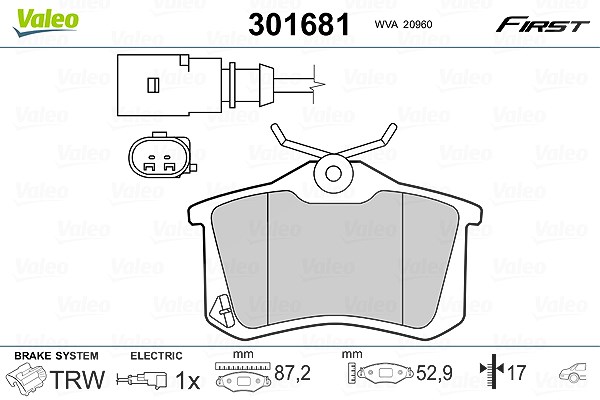 Valeo Bremsbelagsatz, Scheibenbremse [Hersteller-Nr. 301681] für Ford, Seat, VW