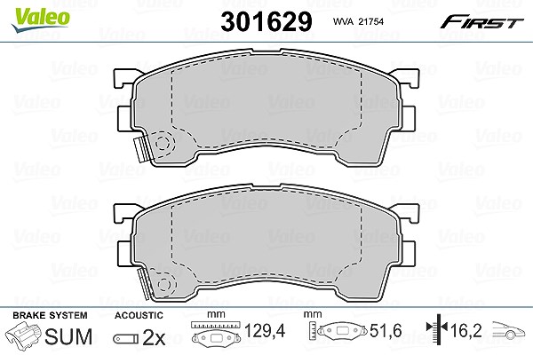 Valeo Bremsbelagsatz, Scheibenbremse [Hersteller-Nr. 301629] für Mazda, Ford Usa